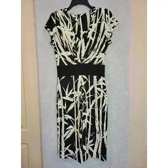 3 for $20 - Talbots Shift Dress Size 4 Black White Bamboo Print Short Sleeve - Picture 1 of 8